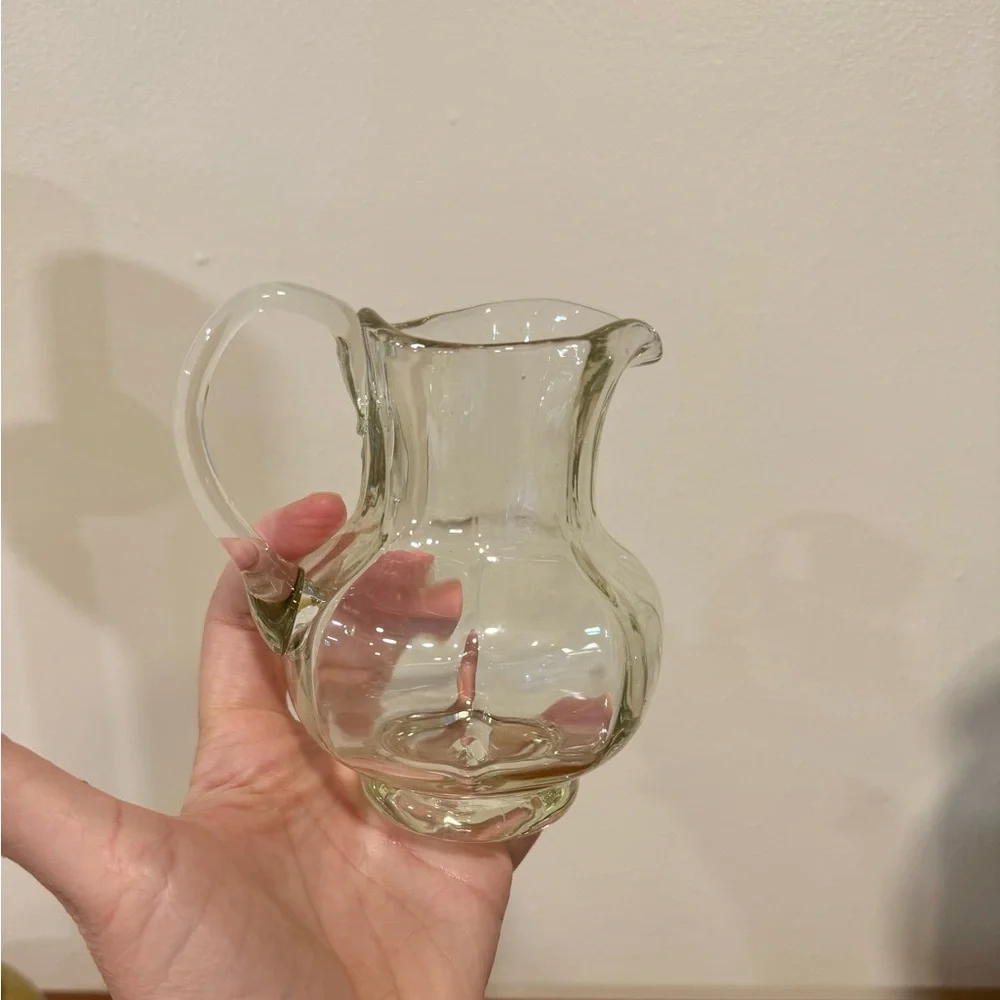 Vintage Romanian glass crystal small pitcher vase EUC